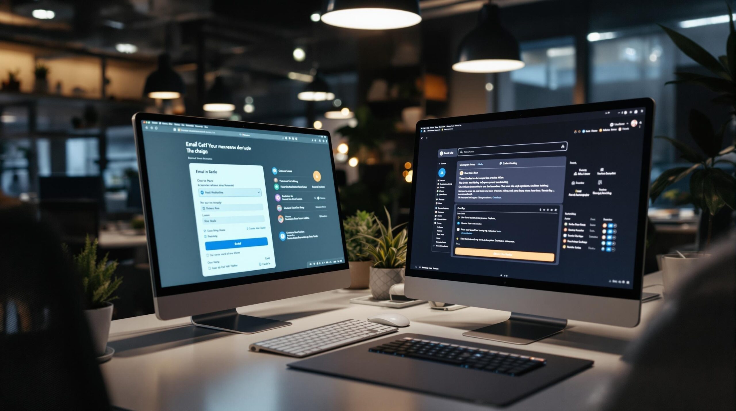 Oficina moderna en México con equipos configurando correo empresarial con dominio propio