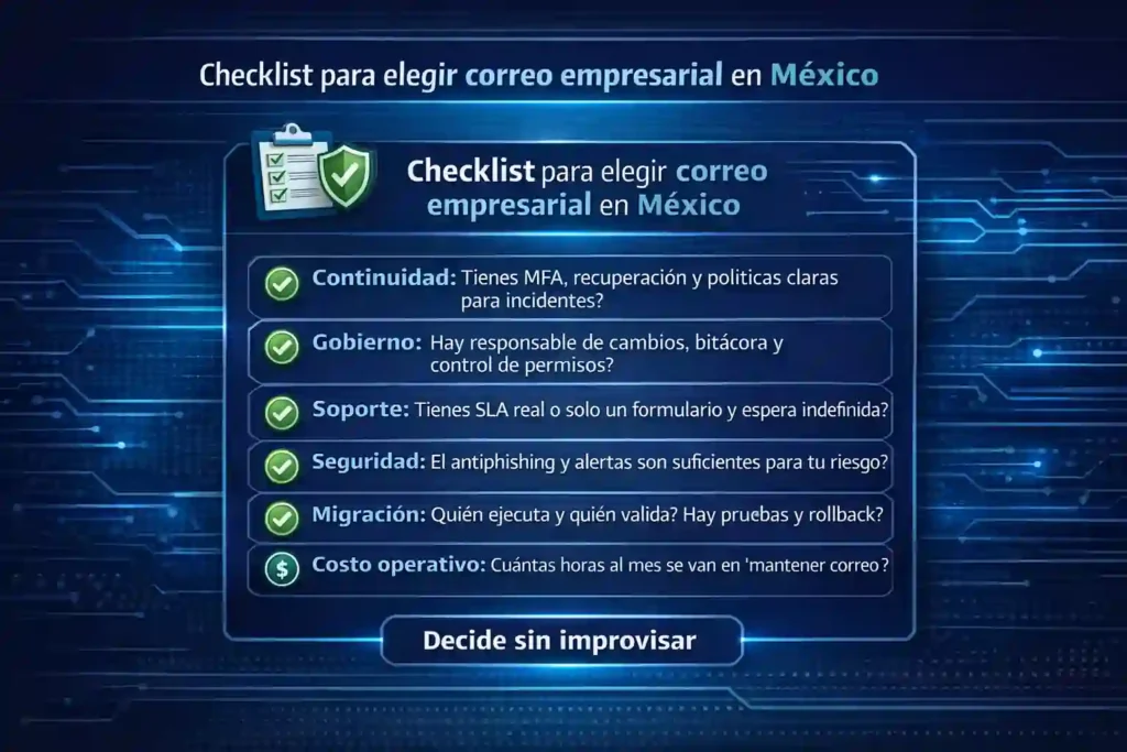 checklist para elegir correo empresarial en México