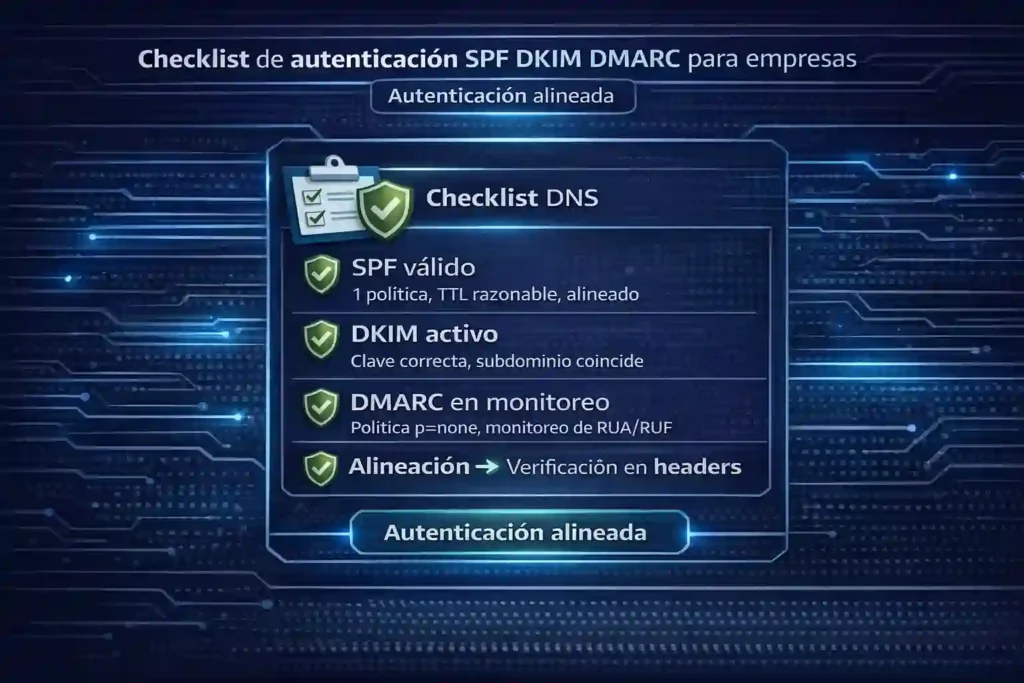 checklist de autenticación SPF DKIM DMARC para empresas