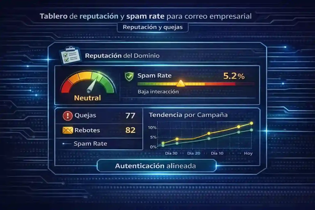 tablero de reputación y spam rate para correo empresarial