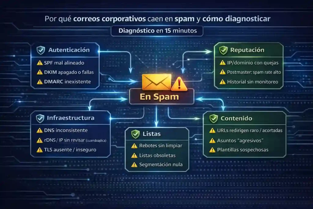 por qué correos corporativos caen en spam y cómo diagnosticar