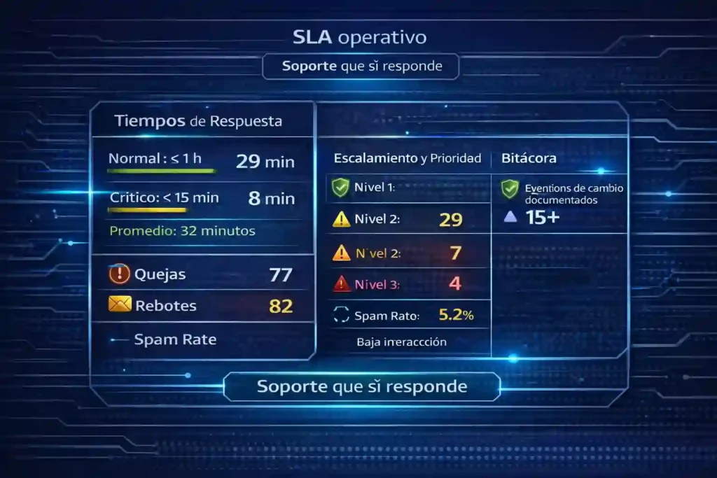 tablero de SLA y escalamiento para soporte de correo