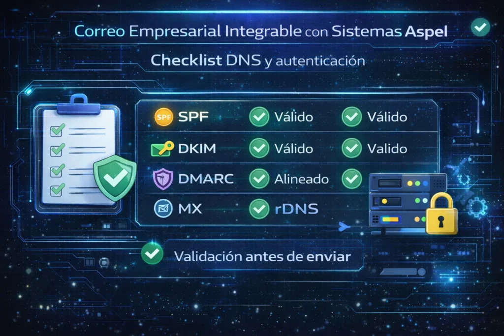 correo empresarial integrable con sistemas Aspel checklist SPF DKIM DMARC