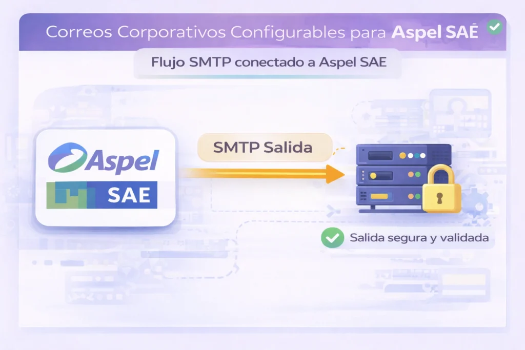 correos corporativos configurables para Aspel SAE con flujo SMTP