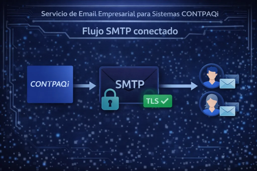 servicio de email empresarial para sistemas CONTPAQi con flujo SMTP seguro