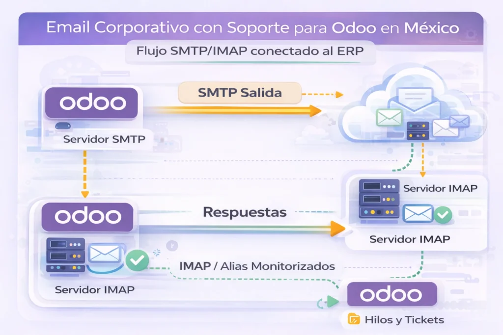 email corporativo con soporte para Odoo en México con flujo SMTP e IMAP