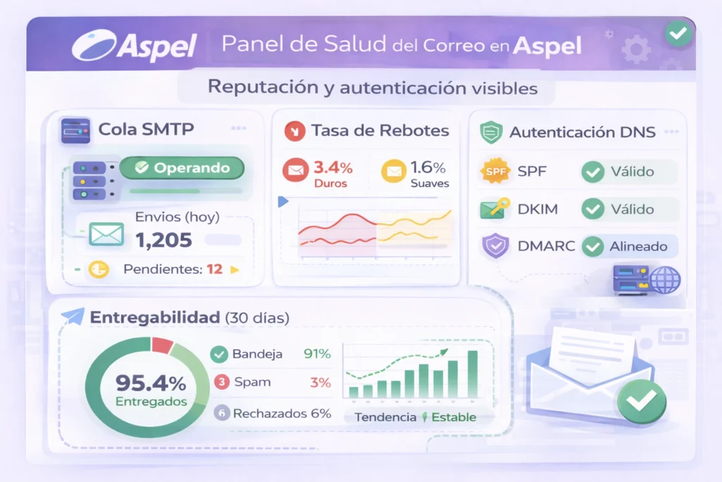 proveedor de email para empresas que usan Aspel con métricas de entrega