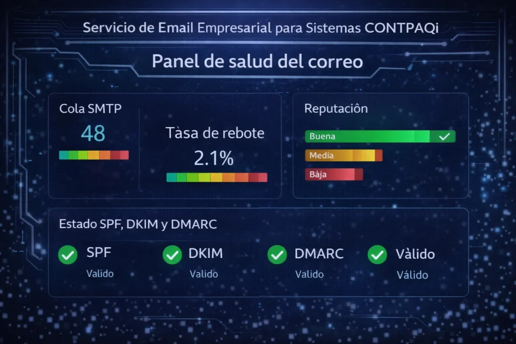 servicio de email empresarial para sistemas CONTPAQi con métricas de entrega