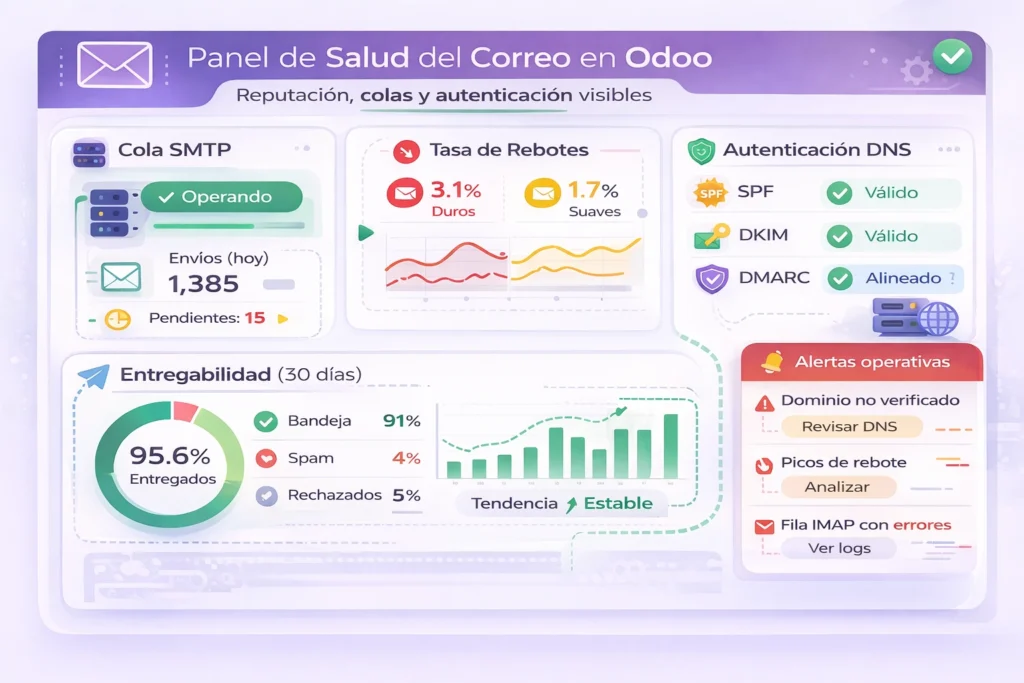 email corporativo con soporte para Odoo en México con métricas de entrega y rebotes