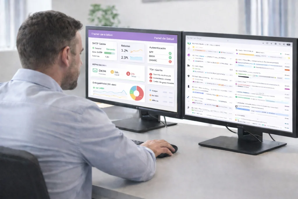 técnico revisando dashboard de correo empresarial