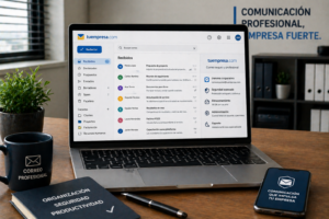 correo empresarial organizado dominio corporativo interfaz limpia profesional